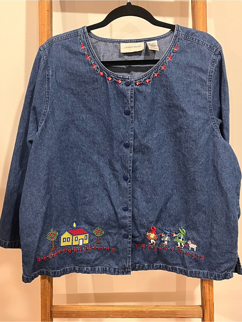 Lemon Grass Vintage Embroidered Denim Top